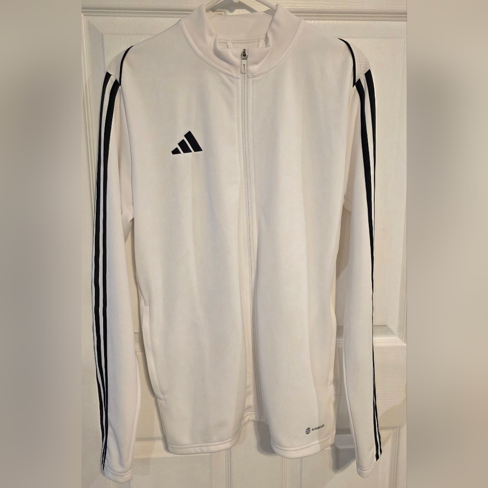 Adidas White Lightweight Zip-Up Jacket with Pockets